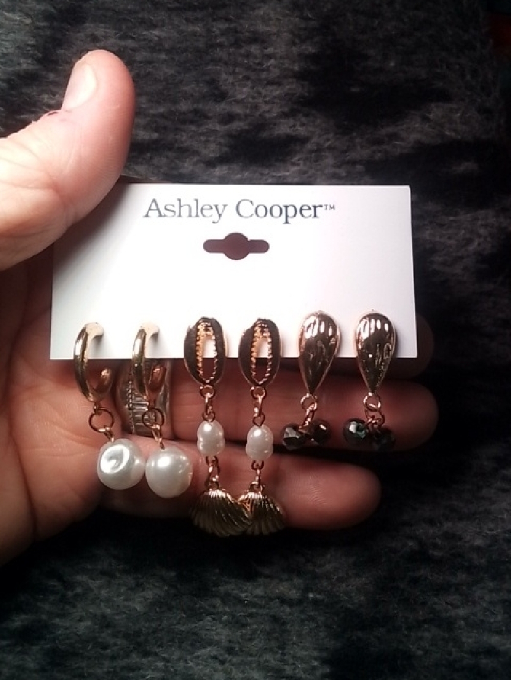 Ashley Cooper Rose Gold Tone Pearl and Shell Drop Earring Set